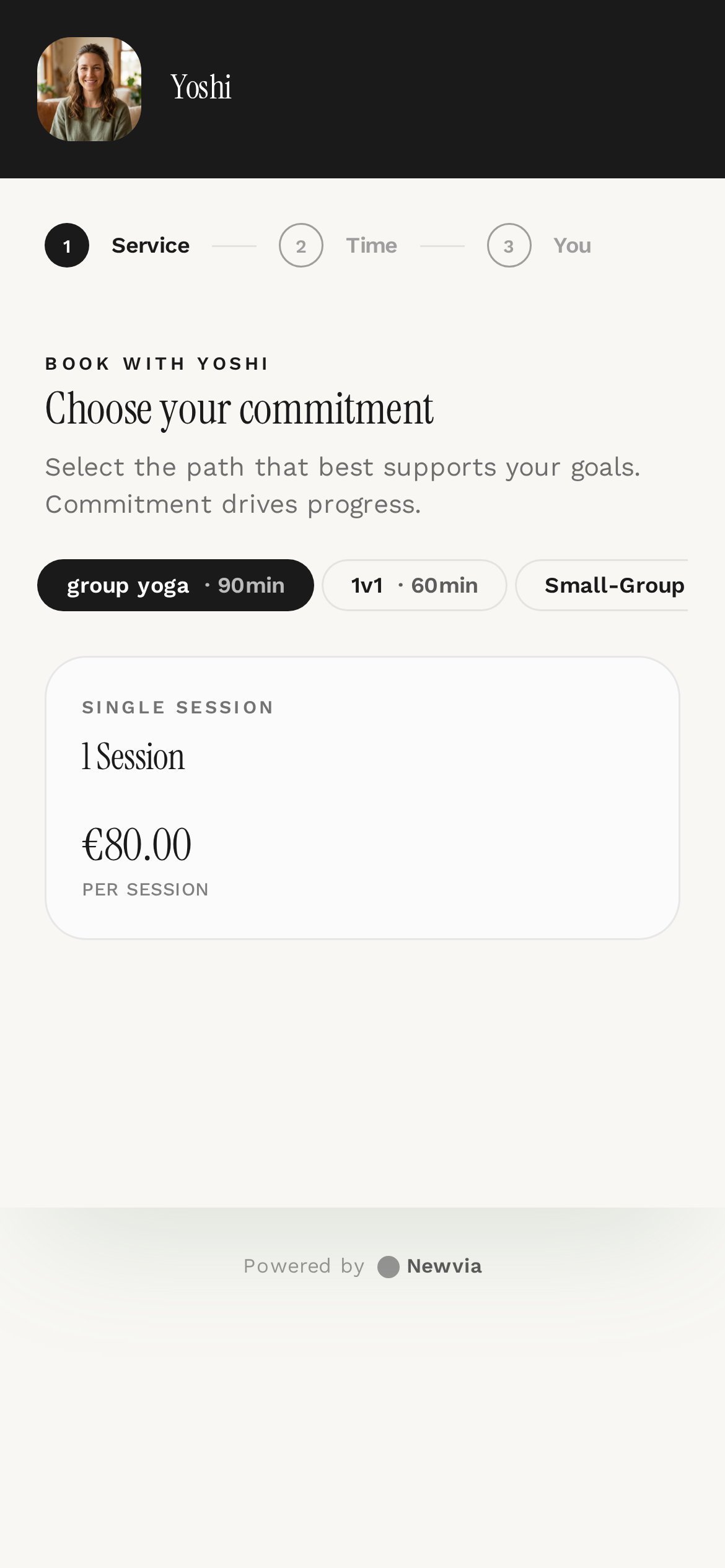 Yoshi booking page on mobile